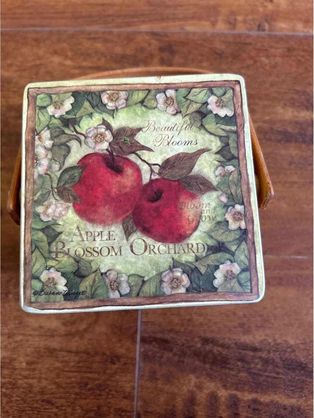 Apple Blossom Orchard Small Woven Basket with Lid and Handle